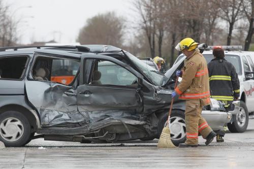 May 7, 2012 - 120507  -  Emergency personnel were called to a MVC at the intersection of Lindenwoods Drive and McGillivray Monday, May 7, 2012.    John Woods / Winnipeg Free Press