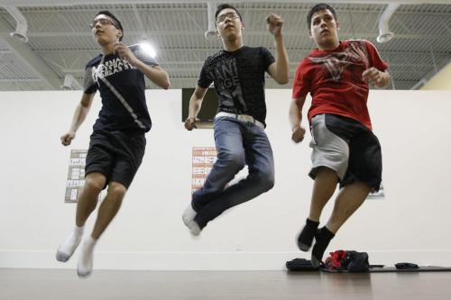 May 7, 2012 - 120507  -  On Monday May 7, 2012 in a Winnipeg dance studion (LtoR) Dallas Courchene, Brandon Courchene and Vincent O'Laney of Sagkeeng rehearse before they head out to Toronto on Tuesday to compete in the finale of CTV's Canada's Got Talent.    John Woods / Winnipeg Free Press