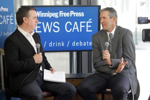 Brian Pallister at the Free Press Cafe. Interviewed by Dan Lett. May 10, 2012  BORIS MINKEVICH / WINNIPEG FREE PRESS