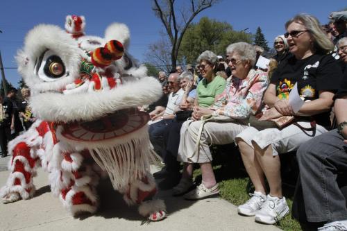 The Flying Lion Dance Troupe performed during the opening ceremonies of the new Winnipeg Branch centre for Fung Loy Kok Taoist Tai Chi on Saturday. The grand opening of this new centre was in conjunction with the 30th anniversary of the Winnipeg Branch. May 12, 2012. SARAH O. SWENSON / WINNIPEG FREE PRESS