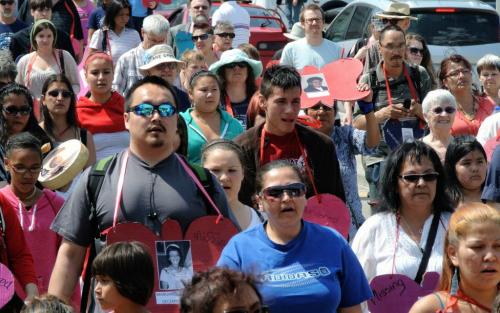 Hundreds take part in the annual Sisters of Spirit march in honour of missing women. The walk started at 1 P.M. and went from the St. Regis Hotel then east on Portage Ave to Main Street then south to The Forks.  120513 May 13, 2012 Mike Deal / Winnipeg Free Press