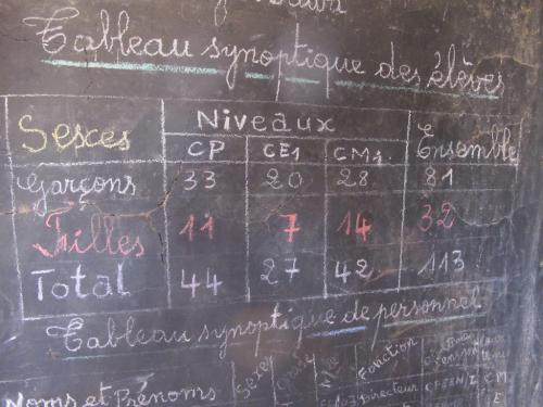 Blackboard: The number of boys enrolled in primary school in the village of Dogon Dawa outnumbers girls, 81-32, according to the French inscription on this school blackboard. May 12 2012 BARTLEY KIVES/WINNIPEG FREE PRESS