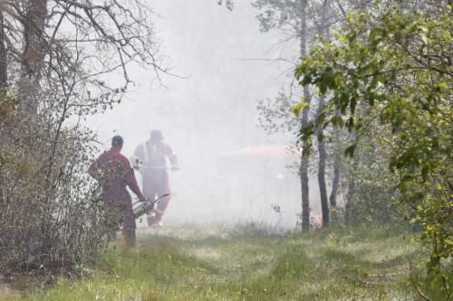Firefighters work to contain a forest fire near Vita, in southeastern Manitoba, on Monday. May 14, 2012. SARAH O. SWENSON / WINNIPEG FREE PRESS