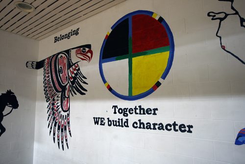 The Rossburn Colligate  new logo in school to recognize partnership with WAYWAYSEECAPPO FIRST NATION - See WAYWAYSEECAPPO FIRST NATION  FYI Story by Nick Martin - May 15, 2012   (JOE BRYKSA / WINNIPEG FREE PRESS)