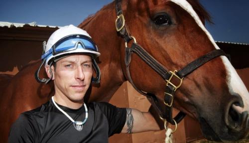 Robert Reeves Jr., 32, with Yourhouseisclean at Assiniboia Downs. Reeves arrived in Winnipeg about two weeks ago and this past weekend won seven races and is the early leader in the jockey standings. 120517 May 17, 2012 Mike Deal / Winnipeg Free Press