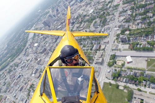 WINNIPEG, MB -Vintage Wings pilot Bruce Evans flies the Boeing Stearman over Winnipeg Friday afternoon. May 18, 2012  BORIS MINKEVICH / WINNIPEG FREE PRESS
