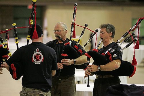 BORIS MINKEVICH / WINNIPEG FREE PRESS  070213 Members from the Calgary Fire Pipe Band in practice at the Winnipeg Convention Centre.
