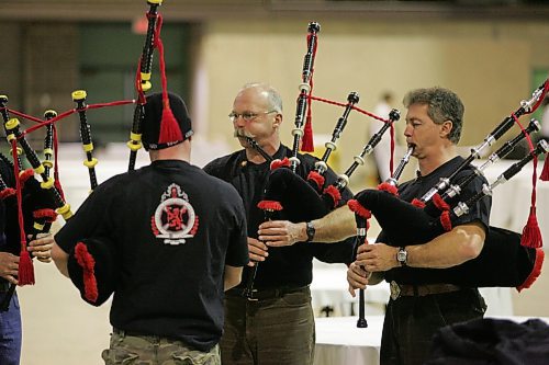 BORIS MINKEVICH / WINNIPEG FREE PRESS  070213 Members from the Calgary Fire Pipe Band in practice at the Winnipeg Convention Centre.