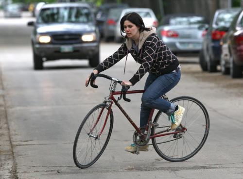 Amanda San Filippo, co-ordinatorof Bike Valet Winnipegwrote a first person story about cycling in Winnipeg, and her defensive strategies in an attempt to survive the streets of the city. See story - May 25, 2012   (JOE BRYKSA / WINNIPEG FREE PRESS