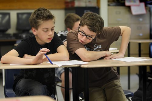 Avery and Noah (right) work together on a class project. See Doug Speirs story Windsor School 2017 project. May 28  2012 (Ruth Bonneville/Winnipeg Free Press)  See Doug Speirs story Windsor School 2017 project. May 28  2012 (Ruth Bonneville/Winnipeg Free Press)