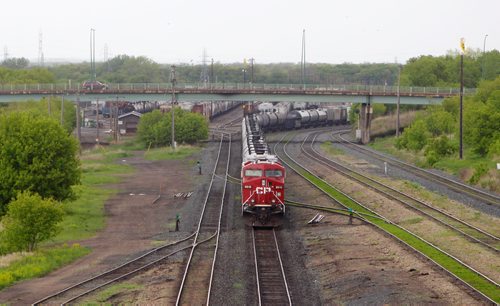 Brandon Sun 28052012 A Canadian Pacific train sits idle at the CP yard in Brandon on Monday afternoon. (Tim Smith/Brandon Sun)