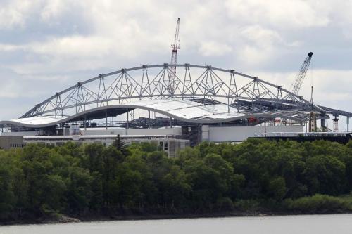 The new Investors Group Stadium viewed from across the Red River on River Road. May 29,  2012  BORIS MINKEVICH / WINNIPEG FREE PRESS