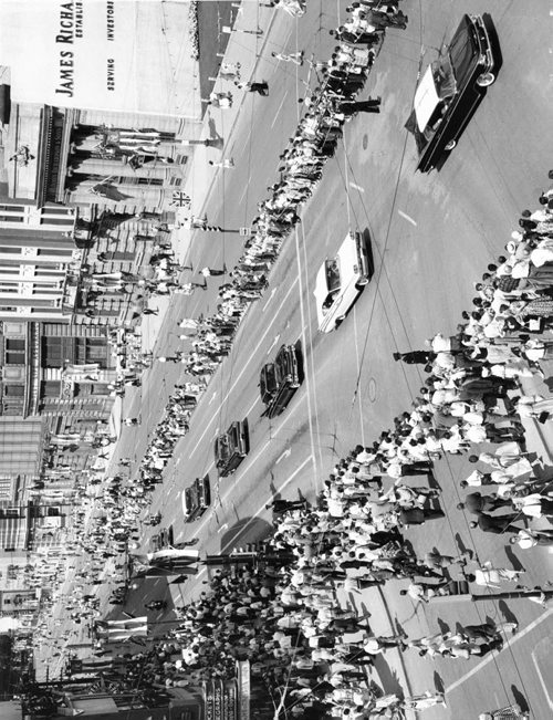 Winnipeg Free Press Archives Portage Avenue and Main Street PortageMain July 24, 1959 Royal Visit to Winnipeg Queen Elizabeth and Prince Philip the Duke of Edinburgh.