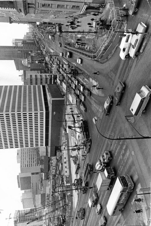 Winnipeg Free Press Archives Portage Avenue and Main Street PortageMain February 22, 1977 Construction starts on the Trizec Building (360 Main) and Winnipeg Square the underground mall at Portage and Main. The Trizec Building will open in early 1980 standing 117 m (384 ft) tall and have 31 floors.
