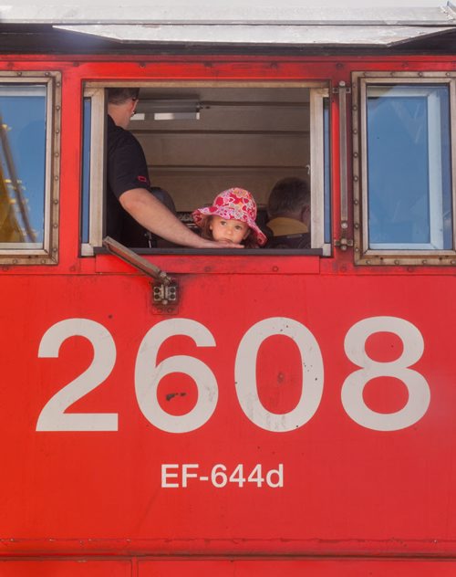 Tajha Edwards and her dad Keith took the train operator's seat on a CN train during the Transcona Hi Neighbour Festival. To celebrate the 100th anniversary of Transcona, CN opened the railcard and some trains for the public to tour. 120601 Melissa Tait / Winnipeg Free Press