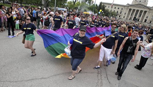 Thousands of people dressed up to take part in the 25th annual Pride Parade in downtown Winnipeg over the noon hour on Sunday.  120603 - Sunday, June 03, 2012 -  (MIKE DEAL / WINNIPEG FREE PRESS)