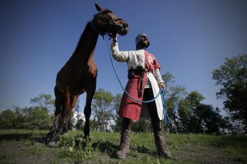 June 3, 2012 - 120603  -  Vincent Gabriel Kirouac is photographed with his horse Coeur de Lion in Elie Sunday June 3, 2012. Kirouac is travelling across the country on horseback to promote chivalry. John Woods / Winnipeg Free Press