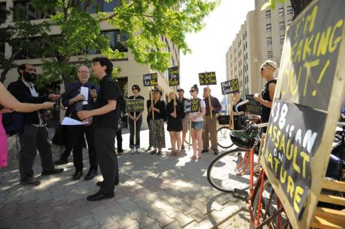 Josh Brandon of the Green Action Centre  about the Black Out Speak out Protest outside the Canadian Grain Commission Building on Main Street in downtown Winnipeg on June 4th, 2012. Black Out Speak Out will see participating websites shut down to protest the omnibus bill C-38, that they claim will harm meaningful environmental review of industrial projects in Canada. (Photo by Cole Breiland / Winnipeg Free Press) Winnipeg Free Press