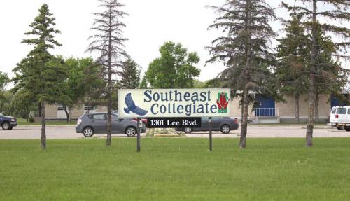 Outside shot of Southeast Collegiate at 1301 Lee Blvd where U of M prof  did test on 80 students for diabetes and used the same testing needle.  Now they have to be further tested. See Nick Martin Story. Ruth Bonneville Winnipeg Free Press