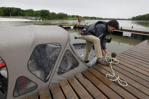 June 10, 2012 - 120610  -Justin Trudeau unties a boat prior to a Liberal party meeting held at the Pony Corral Sunday June 10, 2012. Trudeau took a short boat ride to look at Winnipeg's new stadium at the University of Manitoba. John Woods / Winnipeg Free Press