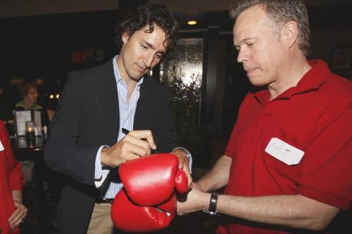June 10, 2012 - 120610  - Justin Trudeau signs a pair of boxing gloves for Neil Johnston prior to a Liberal party meeting held at the Pony Corral Sunday June 10, 2012.    John Woods / Winnipeg Free Press