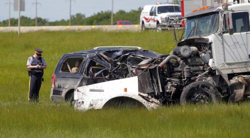 MVC - Mini van vs. Semi on the perimeter highway eastbound just west of St. Mary's (in the south end of the city). June 12, 2012  BORIS MINKEVICH / WINNIPEG FREE PRESS