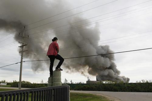 June 12, 2012 - 120612  - Jed Desilets watches as firefighters from Winnipeg and Springfield rushed to put out a scrap fire at General Scrap on Springfield Road in Winnipeg Tuesday June 12, 2012.  John Woods / Winnipeg Free Press