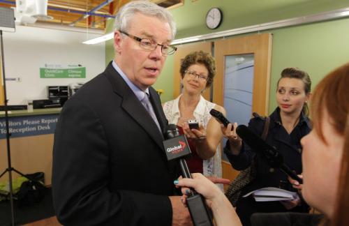 Manitoba Premier Greg Selinger answers questions in a scrum after a press conference(Quick Care Clinic announcement).  June 13, 2012  BORIS MINKEVICH / WINNIPEG FREE PRESS