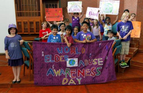 World Elder Abuse Awareness Day. Isaac Brock students with their banner they are marching with. They met at Crossways Church at 222 Furby for a presentation and refreshments and then marched the streets of Winnipeg to help bring awareness to the cause. June 15, 2012  BORIS MINKEVICH / WINNIPEG FREE PRESS