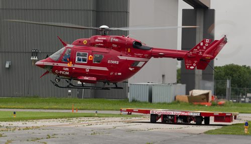 The STARS air ambulance, a Eurocopter BK117, lifts off from the WInnipeg base near the WInnipeg Airport. 120619 - Tuesday, June 19, 2012 -  Melissa Tait / Winnipeg Free Press