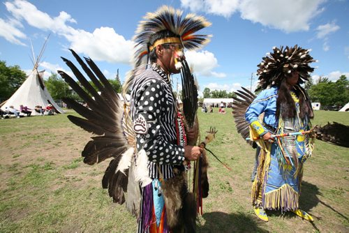 Brandon Sun Dancers prepare to perform during National Aboriginal Day celebrations in Brandon, Thursday afternoon. (Colin Corneau/Brandon Sun)