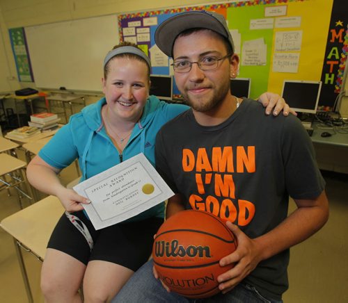 Neil Burnet of Lundar, MB graduated from Grade 12 last week having never misses a single day of school, from kindergarten to graduation. He was honoured with a special certificate. His favorite and most influential teacher Amy Tycoles. June 26, 2012  BORIS MINKEVICH / WINNIPEG FREE PRESS