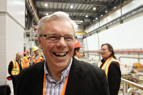 Preimer Greg Selinger is all smiles after the tour of the Wuskwatim Generating Station.  The  Wuskwatim Generating Station located on the Burntwood River in northern Manitoba where the first of three generators went online. The station will provide around 200-megawatt's for the province and marks the first time Manitoba Hydro has fully partnered with a local First Nation. 120705 July 05, 2012 Mike Deal / Winnipeg Free Press