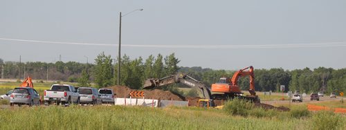 Brandon Sun Traffic was detoured around an excavation site on the PTH 110 Eastern Access Route closing access to Victoria Avenue East on Tuesday afternoon. (Bruce Bumstead/Brandon Sun)