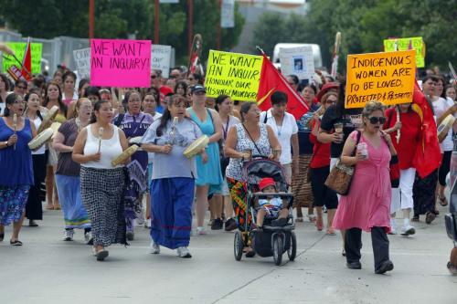CALL TO ACTION For an Inquiry into  Missing and Murdered Indigenous Women Walk and Rally leaves the Forks.Starts at 10:00 a.m. at the Scotiabank Stage at the Forks. The walk will go to the Toronto Dominion Centre which is situated at the corner of Portage and Main. Rally will begin at 11 am at 201 Portage Avenue. July 11, 2012  BORIS MINKEVICH / WINNIPEG FREE PRESS