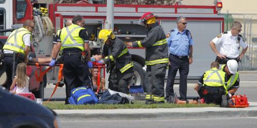 MVC on McGillvray Blvd. and Kleyson Drive. Small truck vs wagon. Many people taken to hospital. Jaws of life used to extract victims. July 13, 2012  BORIS MINKEVICH / WINNIPEG FREE PRESS