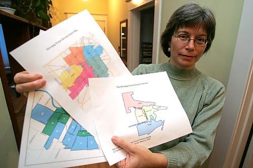 BORIS MINKEVICH / WINNIPEG FREE PRESS  070304 Barbara Coombs holds some maps of the areas she will bring up in discussion with the city on the topic of bringing police into certain schools in Winnipeg.