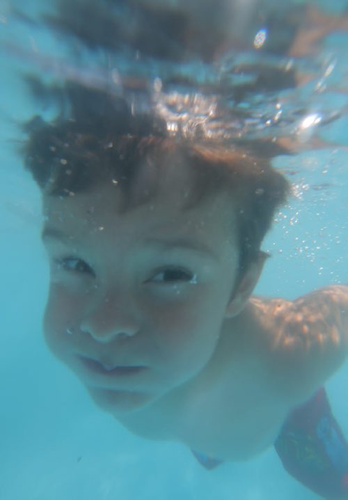 Brandon Sun Lucas Canart, 6, keeps cool under the water at the outdoor Keystone Y pool on Wednesday afternoon. Temperatures in the Wheat City hit a record 37 degrees C on Wednesday. (Bruce Bumstead/Brandon Sun)