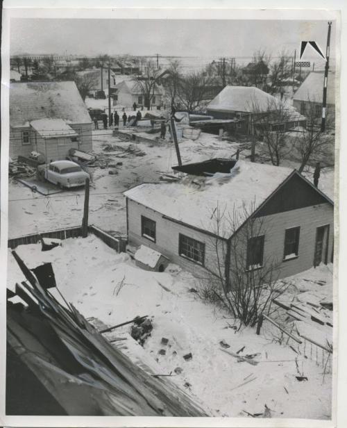 Winnipeg Free Press Archives St. James-air-crash Feb. 18. 1957 Closer view of the flight path of the Mitchell Bomber