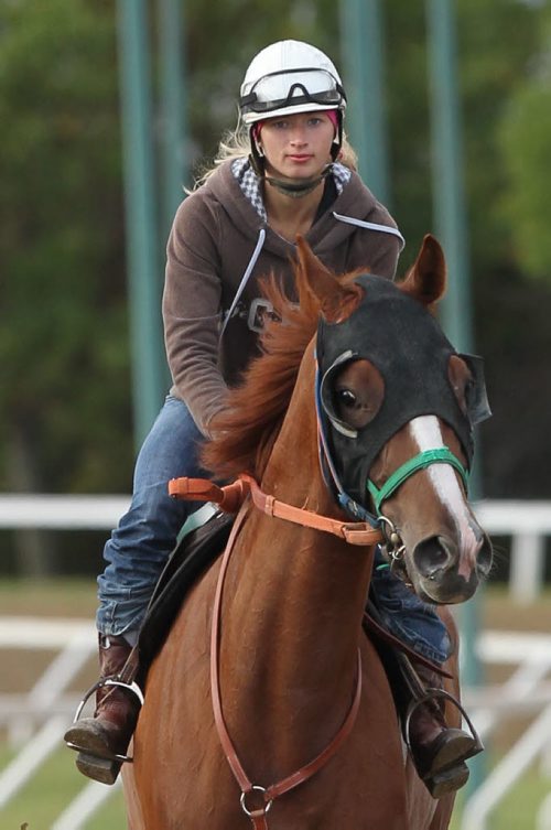 Alyssa Selman on Stormin Borealis at the Assiniboia Downs Thursday morning.   Al Beson story.     (WAYNE GLOWACKI/WINNIPEG FREE PRESS) Winnipeg Free Press  Sept. 6  2012