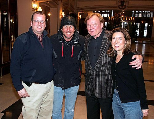 BORIS MINKEVICH / WINNIPEG FREE PRESS  070218 Winnipeg Free Press publisher Andy Richie, Dennis Quaid, Syd Storey, and Kelly Brown pose for a photo at the Fort Garry Hotel.