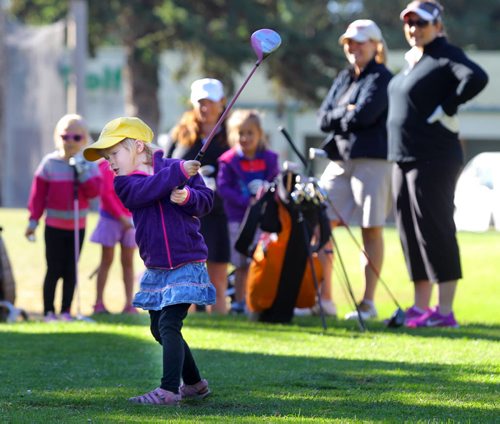 Brandon Sun Mae Sulton tees off during the Brandon Sun Mother-Daughter Golf Tournament, Sunday morning at Northern Pines golf course. (Colin Corneau)