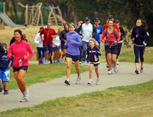 Brandon Sun Participants in the annual Terry Fox Run make their way out of Dinsdale Park at the start of the event, Sunday morning. This year was the 32nd annual run in Brandon, which raises money for cancer research. (Colin Corneau/Brandon Sun)