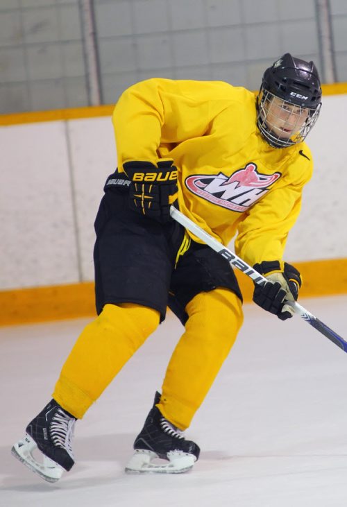 Brandon Sun 25092012 Tyler Coulter #20 of the Midget Wheaties during practice at the Sportsplex on Tuesday afternoon. (Tim Smith/Brandon Sun)