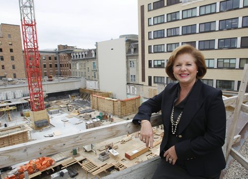 Career Column. Feature on Rosie Jacuzzi, President & CEO Misericordia Health Centre (MHC) with construction site along Maryland St. of the new two-storey building to house MHCs expanded and new programs. Career story     (WAYNE GLOWACKI/WINNIPEG FREE PRESS) Winnipeg Free Press  Sept. 27  2012