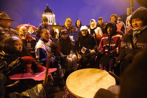 Drummers play for those that attended a vigil for missing and murdered women at the Legislative Building, Thursday, October 4, 2012. (TREVOR HAGAN/WINNIPEG FREE PRESS)