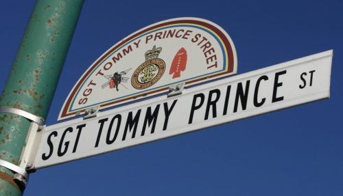 Sgt. Tommy Prince Street sign at Selkirk  Ave also a mural at that intersection . - Manitoba War Memorials and Cenotaphs Project , Honouring the Sacrifice  kgwarmemorial brings up all project photos in merlin KEN GIGLIOTTI  / WINNIPEG FREE PRESS  / Oct 11  2012