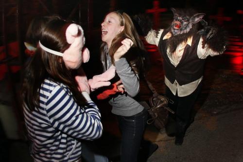 October 22, 2012 - 121022  -  Brianna Gregobski and her friends Elizabeth Rands and Kiara Young were scared by a werewolf at Boo At The Zoo at Assiniboine Zoo Monday October 22, 2012. John Woods / Winnipeg Free Press