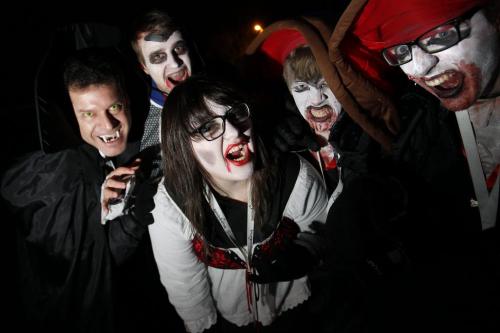 October 22, 2012 - 121022  -  Glenn Eiers, Derrick Rudnick, Megan Gair, Jordan Nickerson and Tyler Scott were out to scare the little and big goblins at Boo At The Zoo at Assiniboine Zoo Monday October 22, 2012. John Woods / Winnipeg Free Press