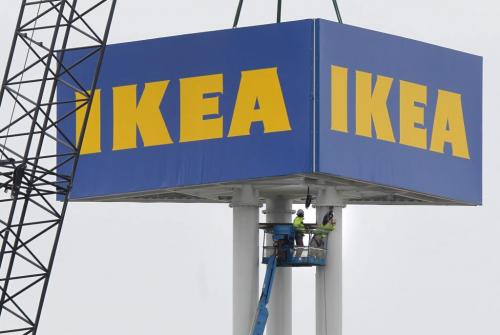 Giant IKEA sign is installed in front of the Winnipeg store on Kenaston Blvd. Wednesday. (WAYNE GLOWACKI/WINNIPEG FREE PRESS) Winnipeg Free Press  Oct.24   2012